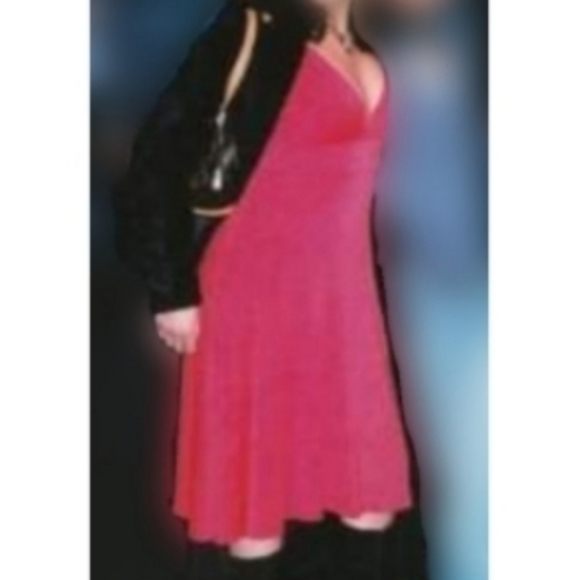 Deep Plunge V-Neck Front & Back, A-Line Midi Dress, Red, Size Large - Picture 3 of 12